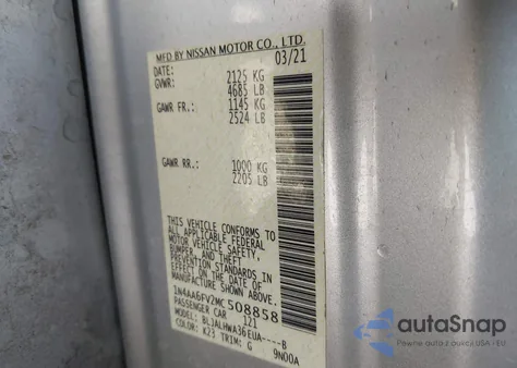 2021 Nissan Maxima Platinum Xtronic Cvt из США, поврежденный, VIN 1N4AA6FV2MC508858